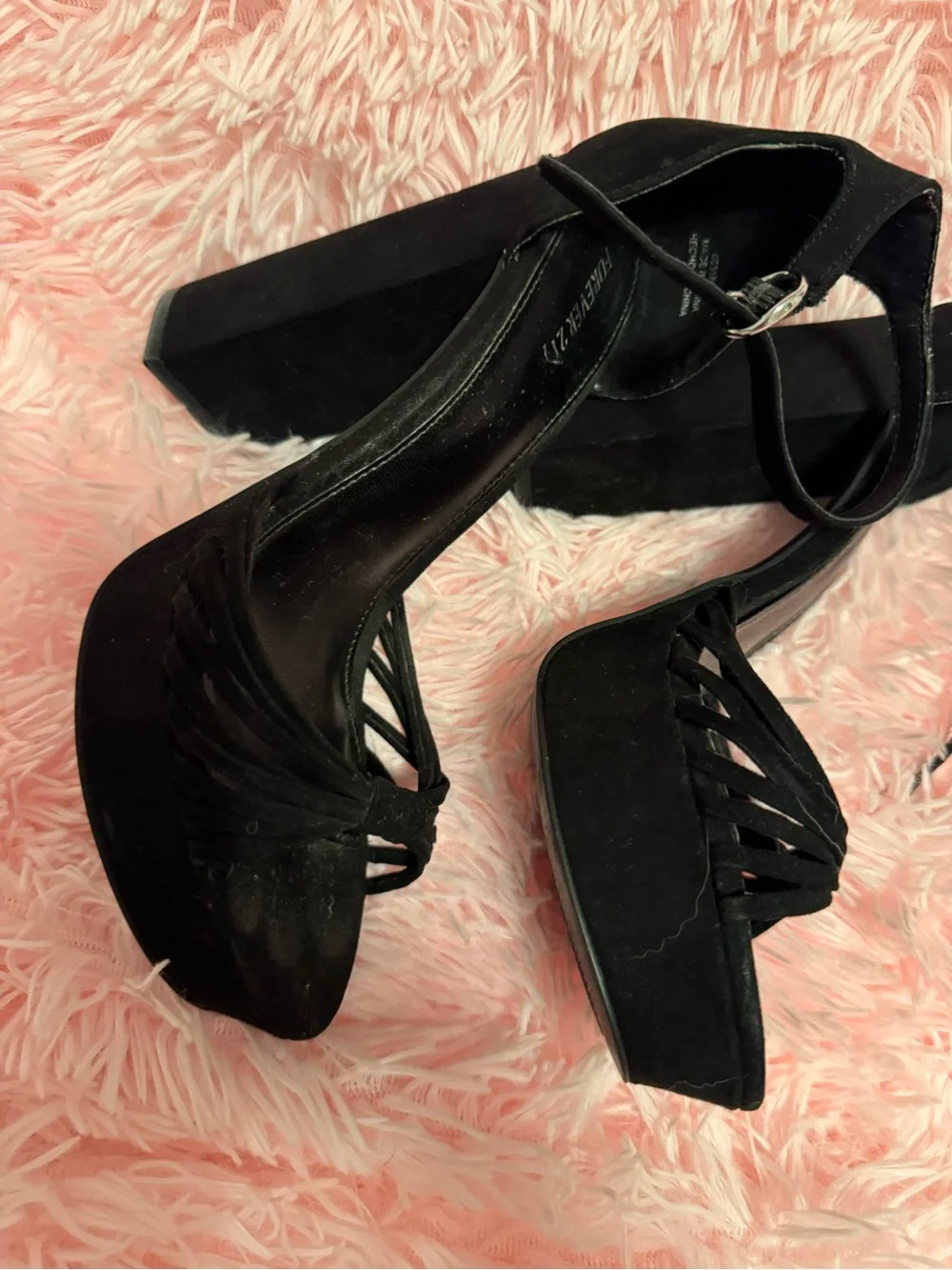 Forever 21 Black Strappy Ankle‑Tie Block Heels